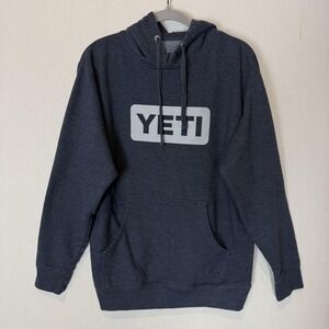 Yeti Hoodie Mens Medium Gray Pullover Fleece Box Logo Front Kangaroo Pocket